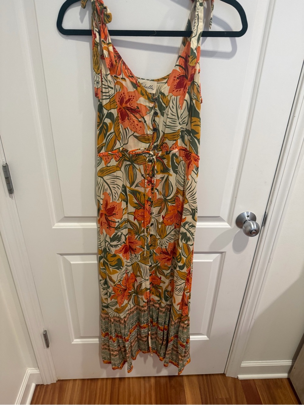 Cleobella Cream, Orange & Green Floral Tie-Front Maxi Dress